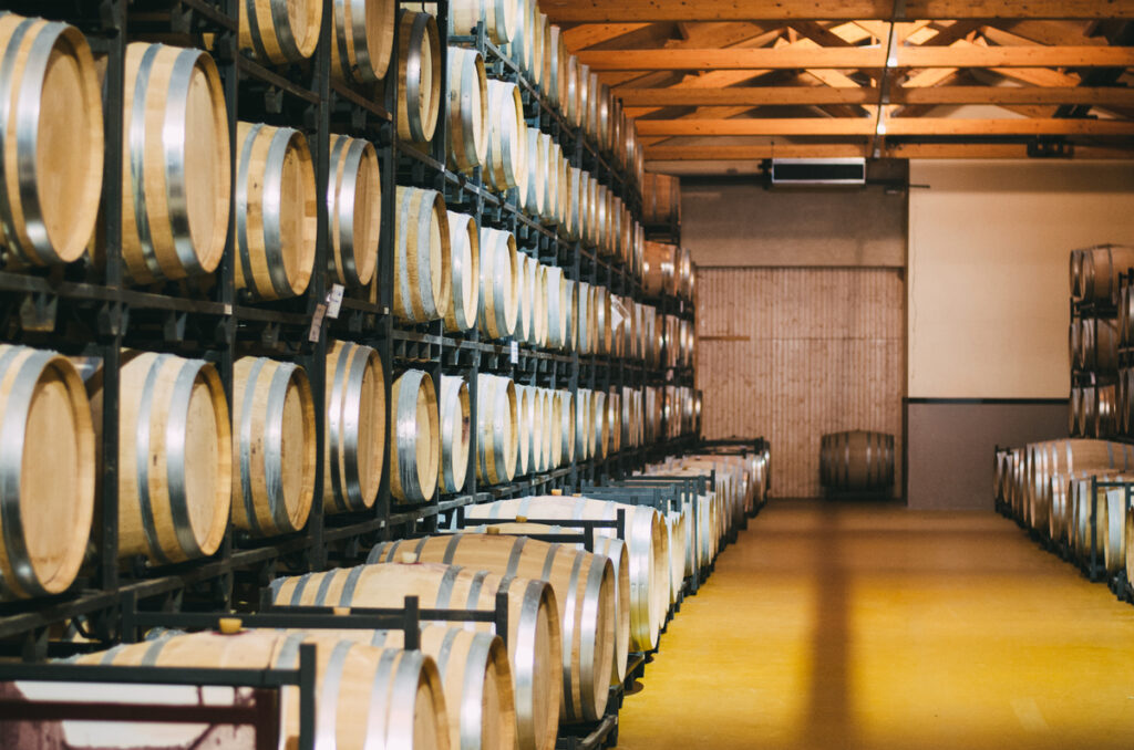 Barrels of wine in a cellar