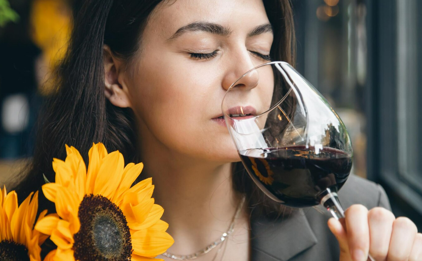 A young woman enjoying a glass of wine