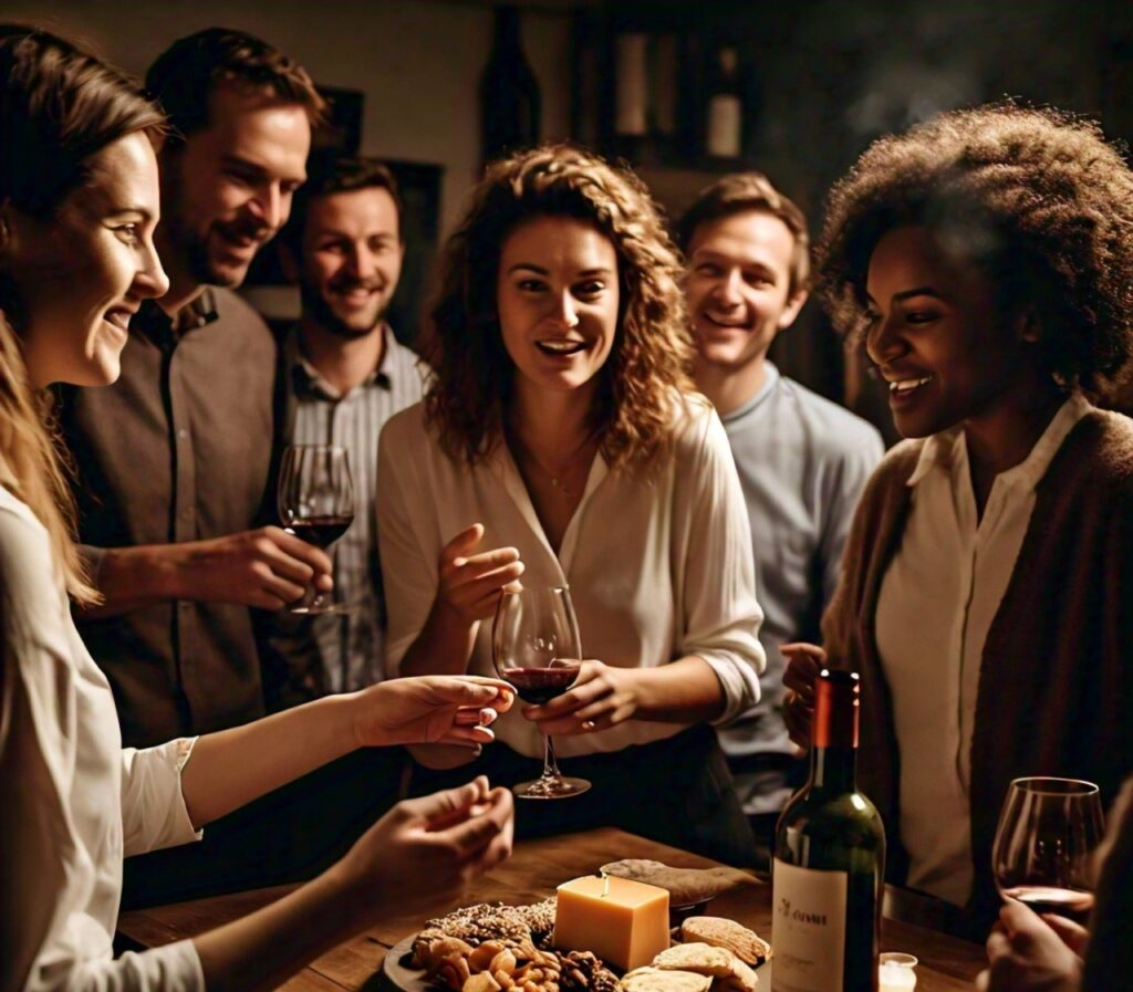 A group of friends enjoying a bottle of wine