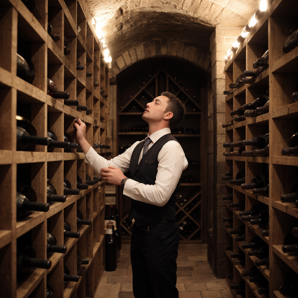A man in a wine cellar