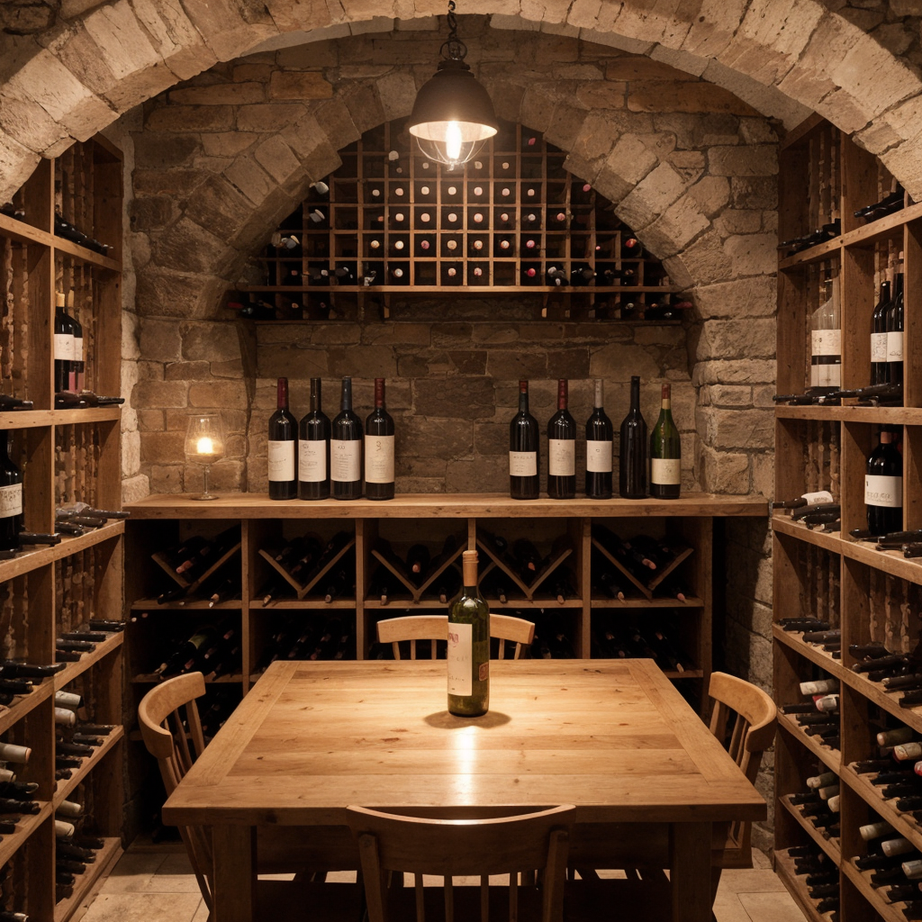 Different kinds of wine displayed in the wine cellar